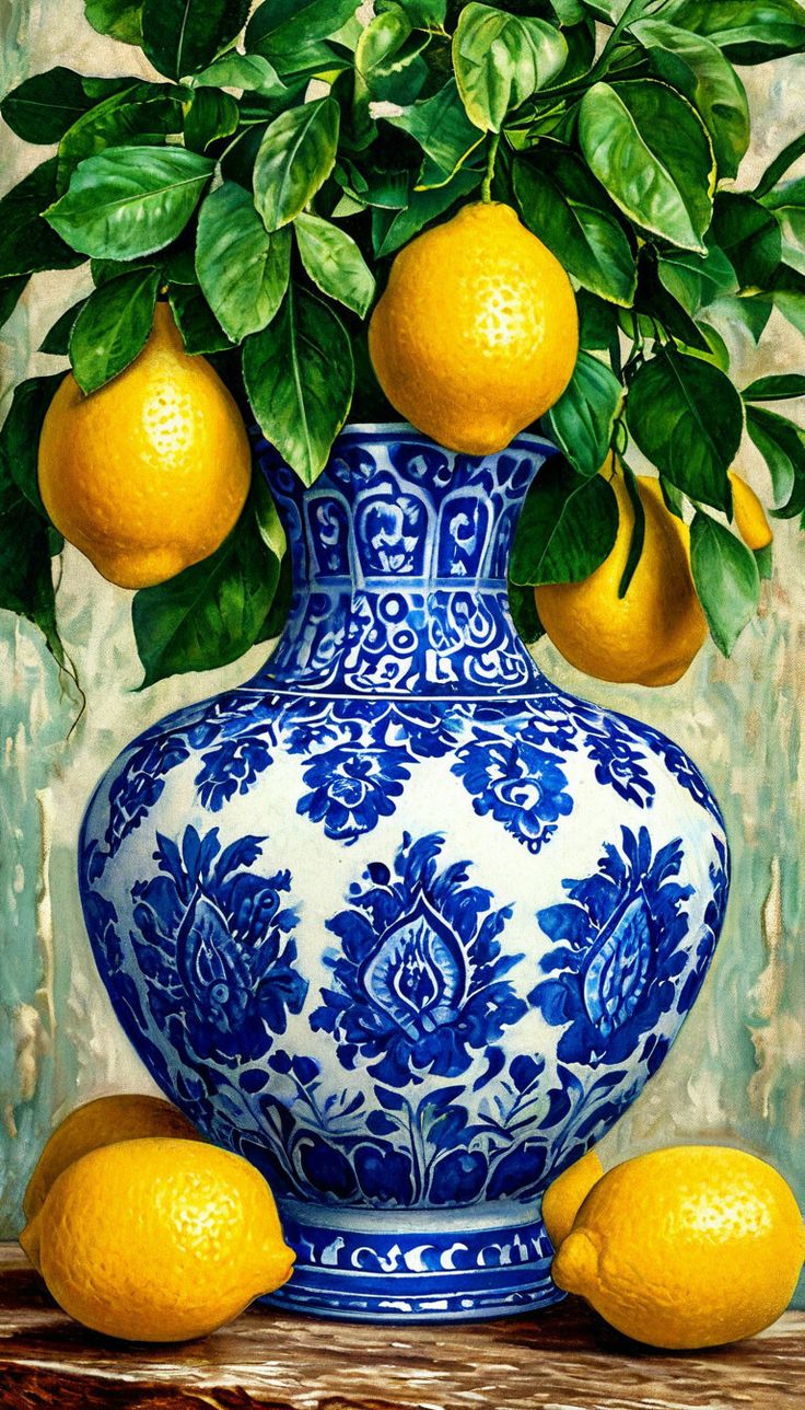 צביעה לפי מספרים - ציור לימונים בכד