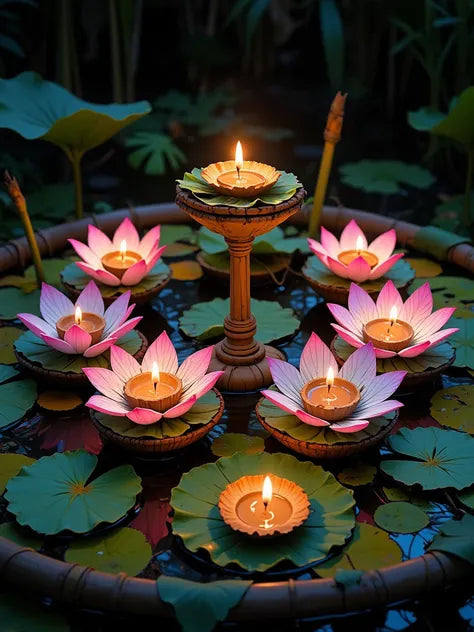 צביעה לפי מספרים - ציור נרות בלוטוס