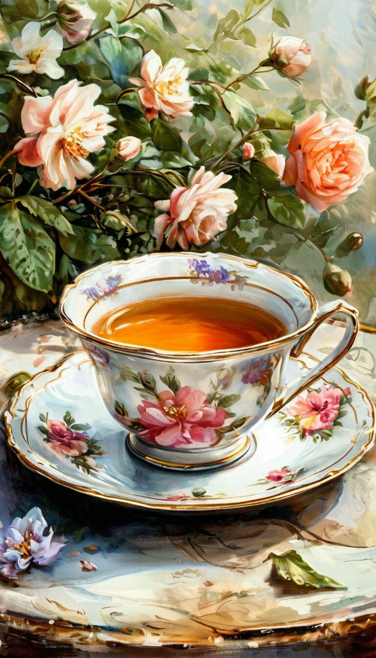 צביעה לפי מספרים – ציור כוס תה פרחונית באווירה קסומה