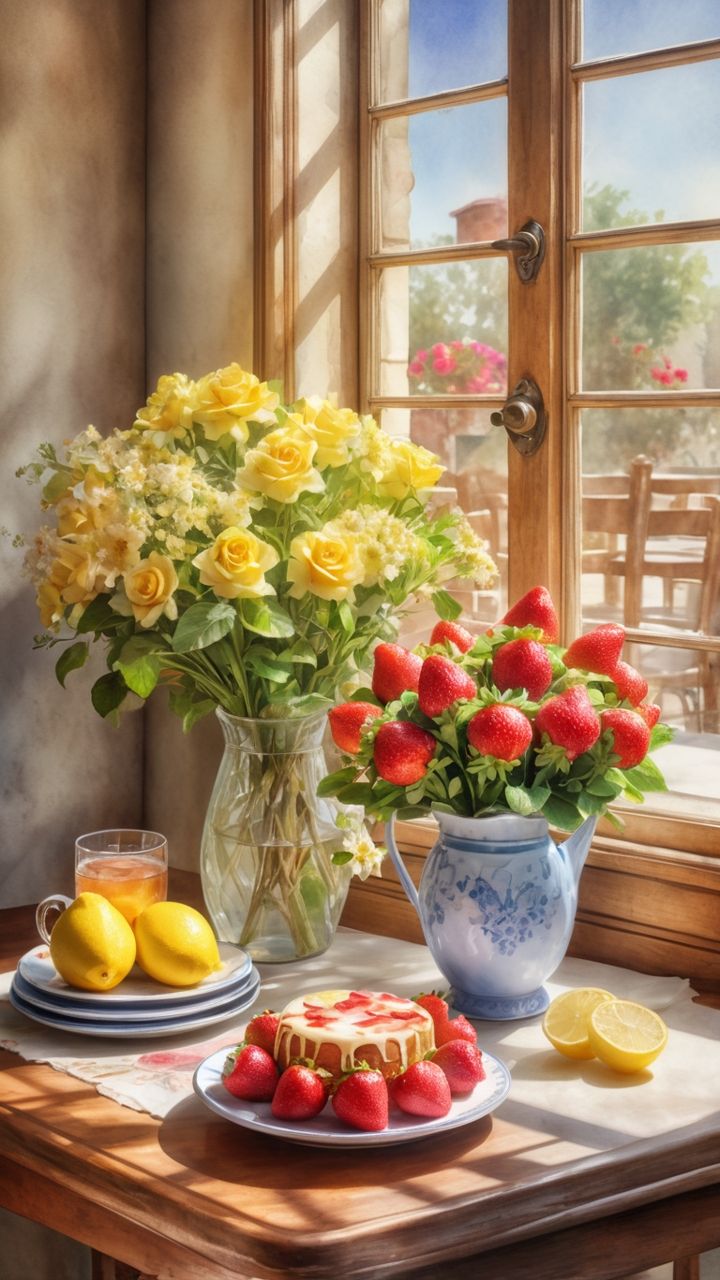 צביעה לפי מספרים - ציור בוקר מתוק בחלון