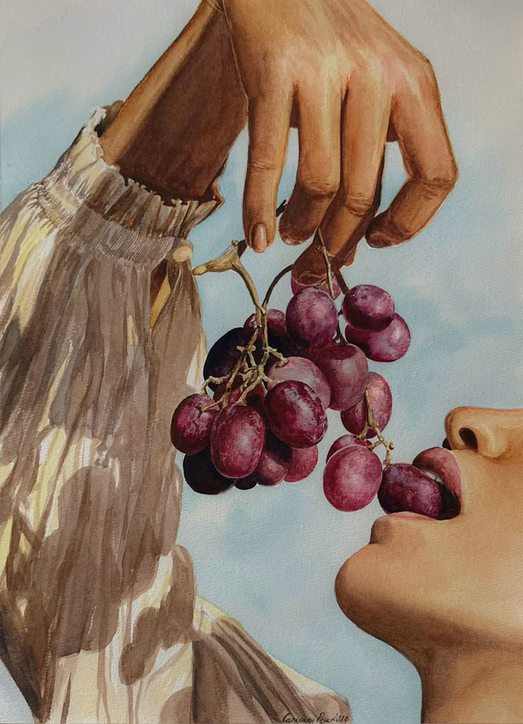 צביעה לפי מספרים - ציור אישה אוכלת ענבים