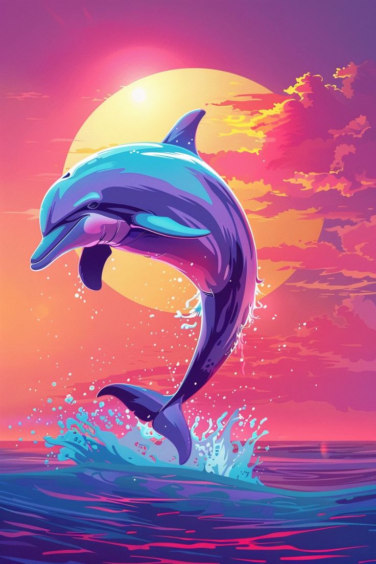 צביעה לפי מספרים – דולפין בשקיעה