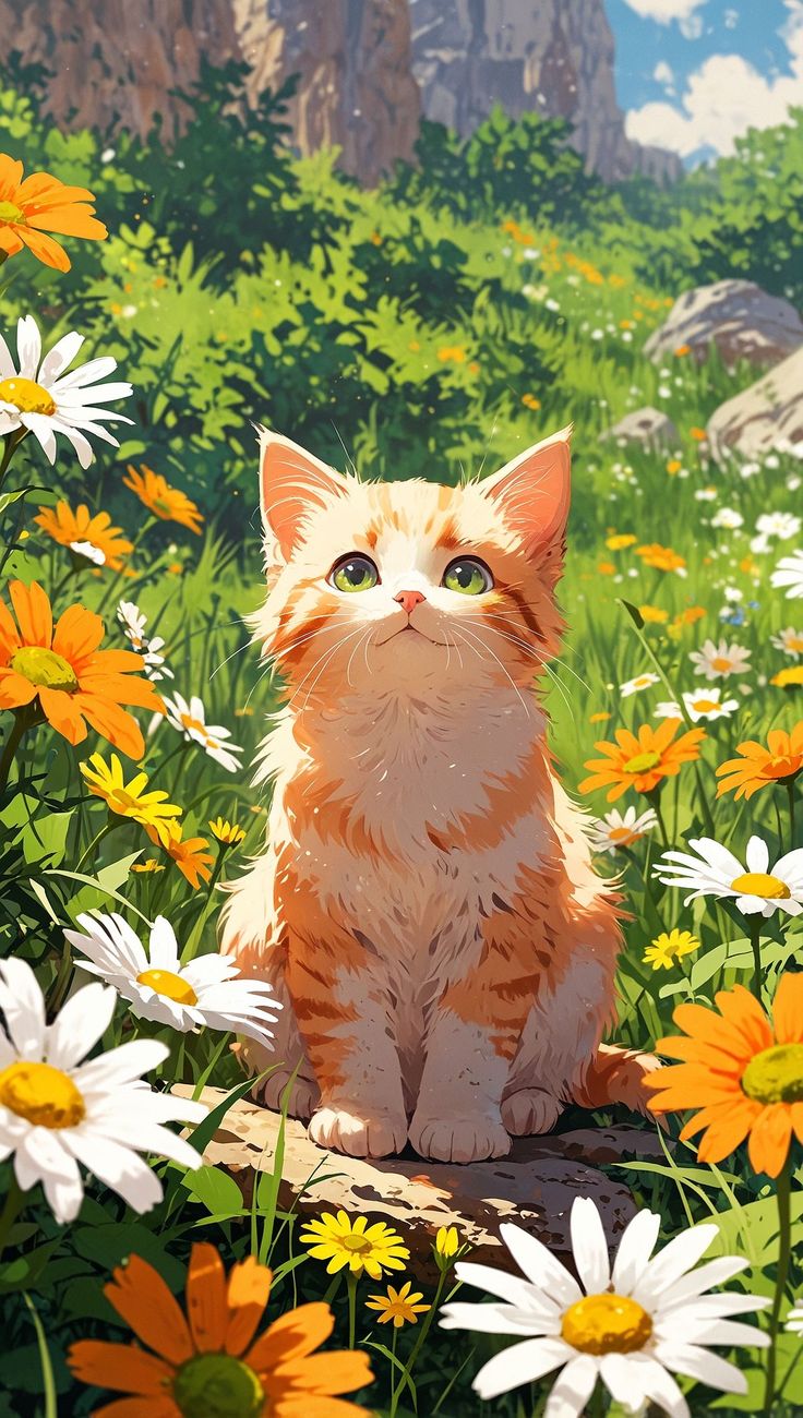 צביעה לפי מספרים – חתול בגינה פורחת