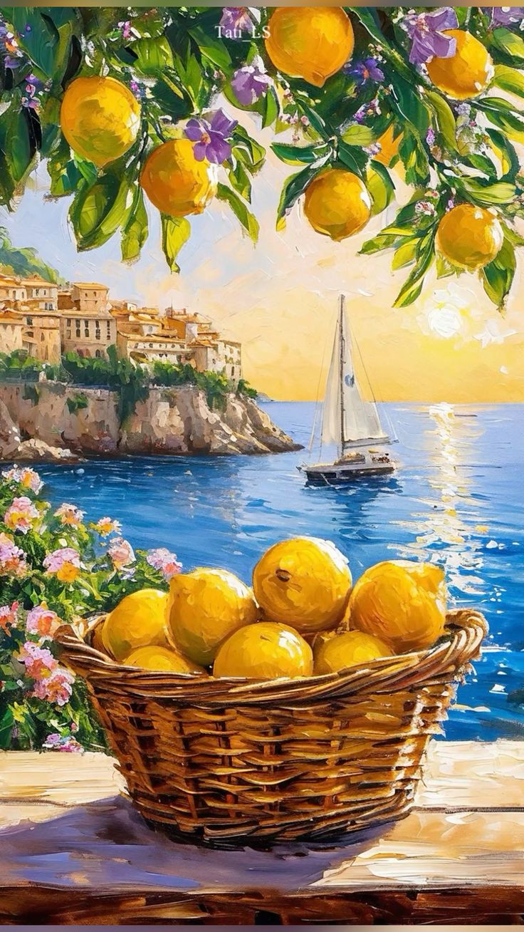 צביעה לפי מספרים – סירת מפרש ונוף לימוני