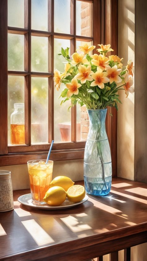 צביעה לפי מספרים - ציור של פרחים על שולחן ליד חלון