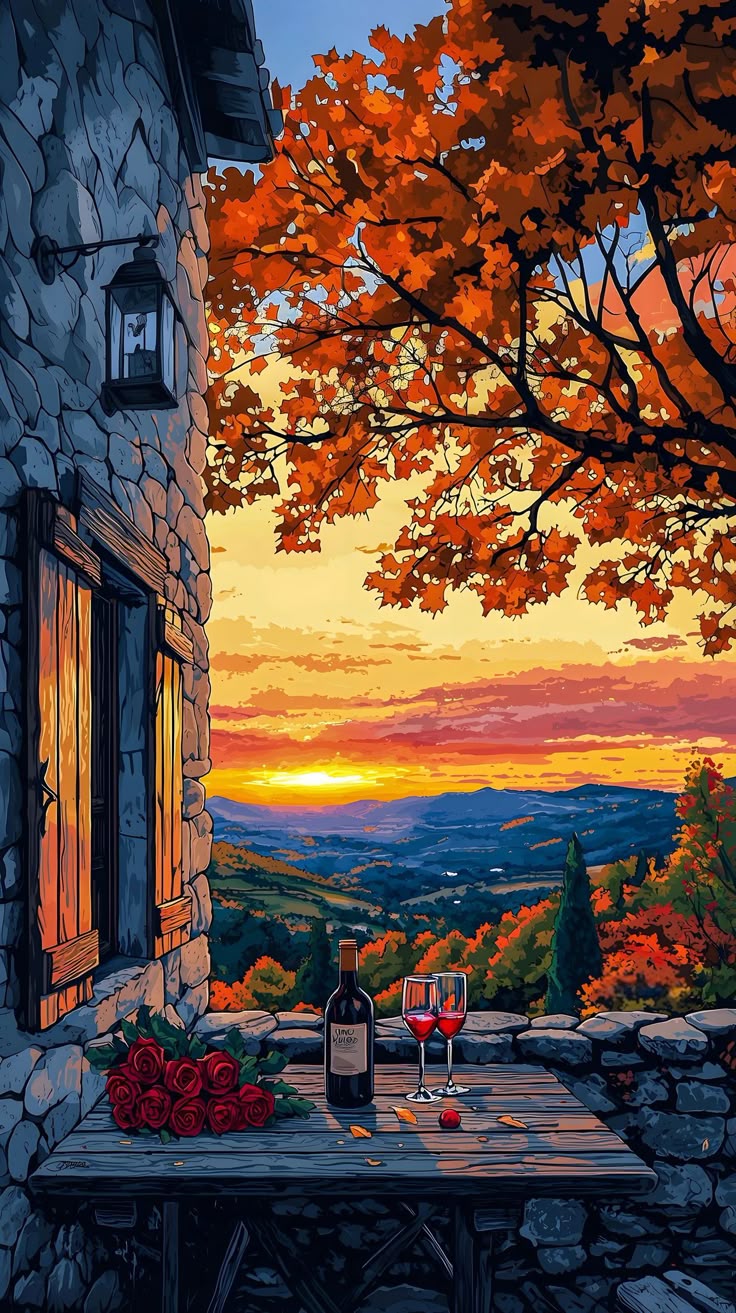 צביעה לפי מספרים - ציור נוף כפרי ויין