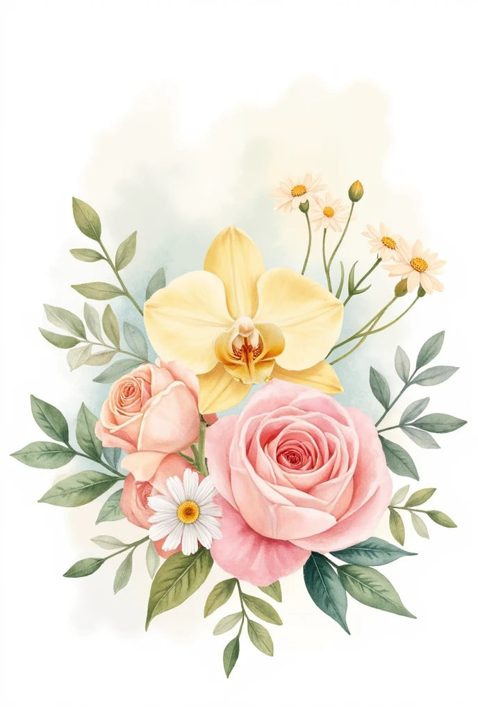 צביעה לפי מספרים - ציור זר פרחים רומנטי