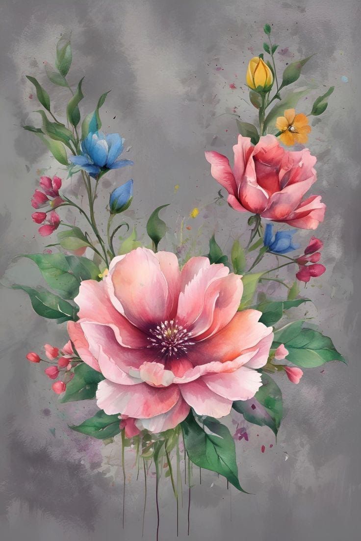 צביעה לפי מספרים - ציור זר פרחים צבעוני