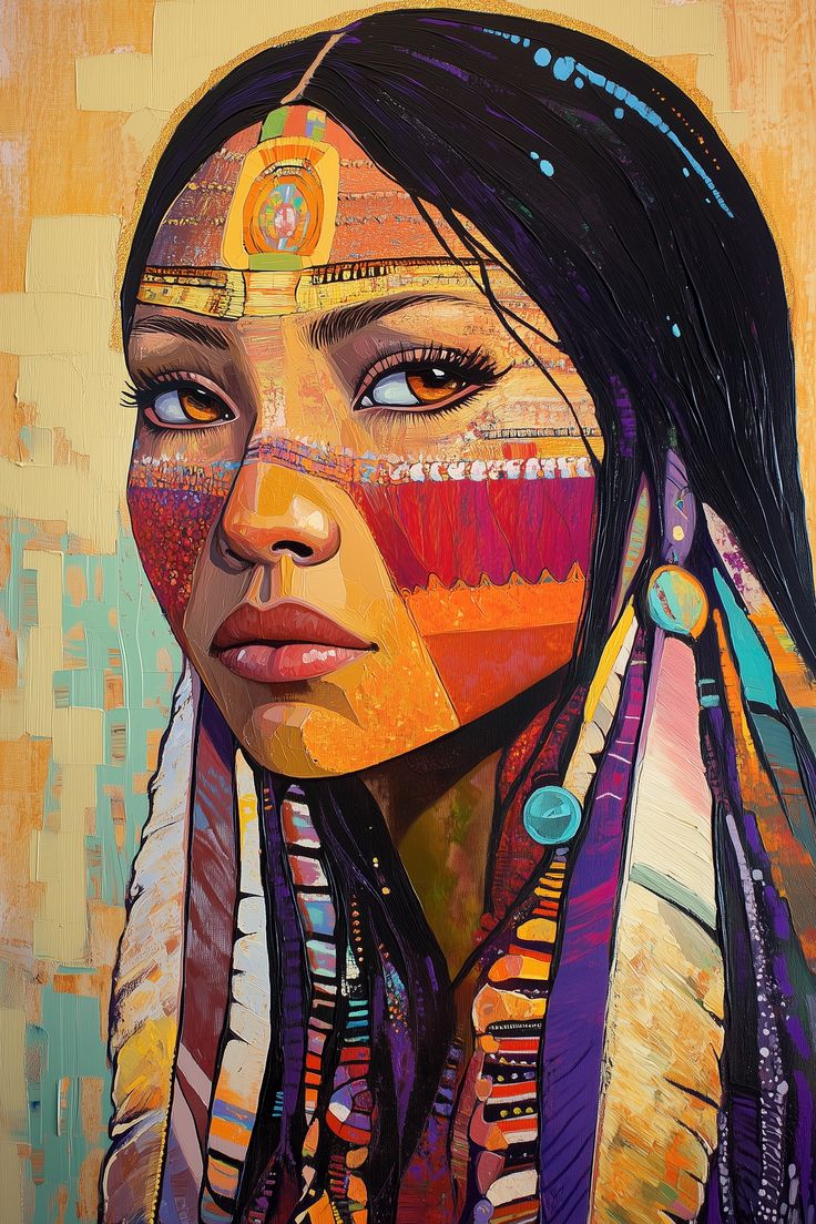 צביעה לפי מספרים - ציור אינדיאנית צבעונית