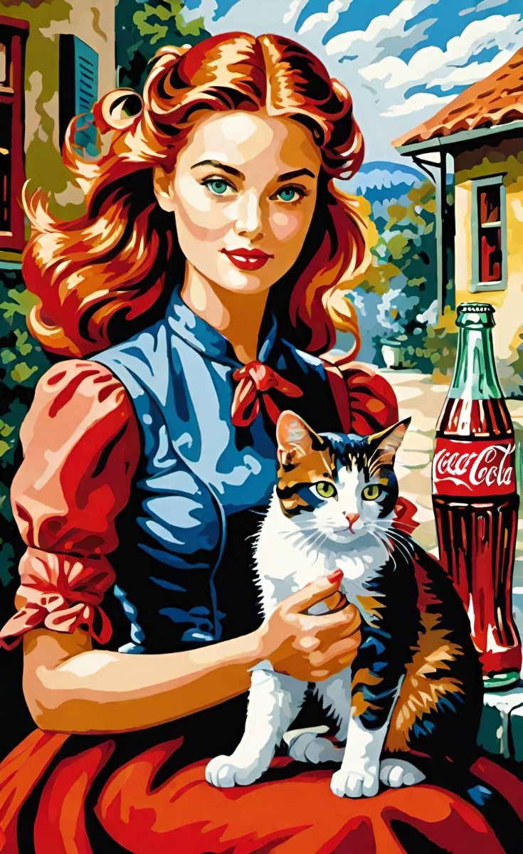 צביעה לפי מספרים - ציור דיוקן נשי עם חתול