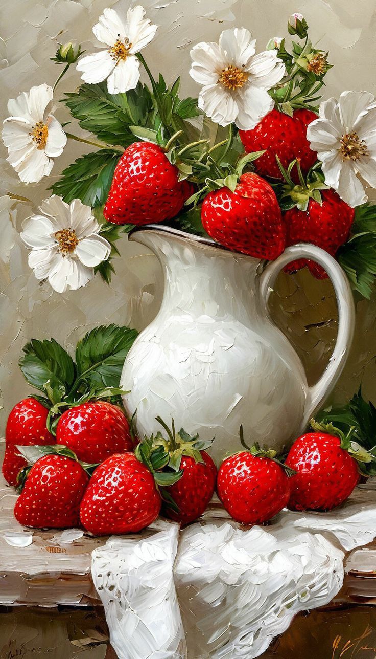 צביעה לפי מספרים - ציור תותים פורחים