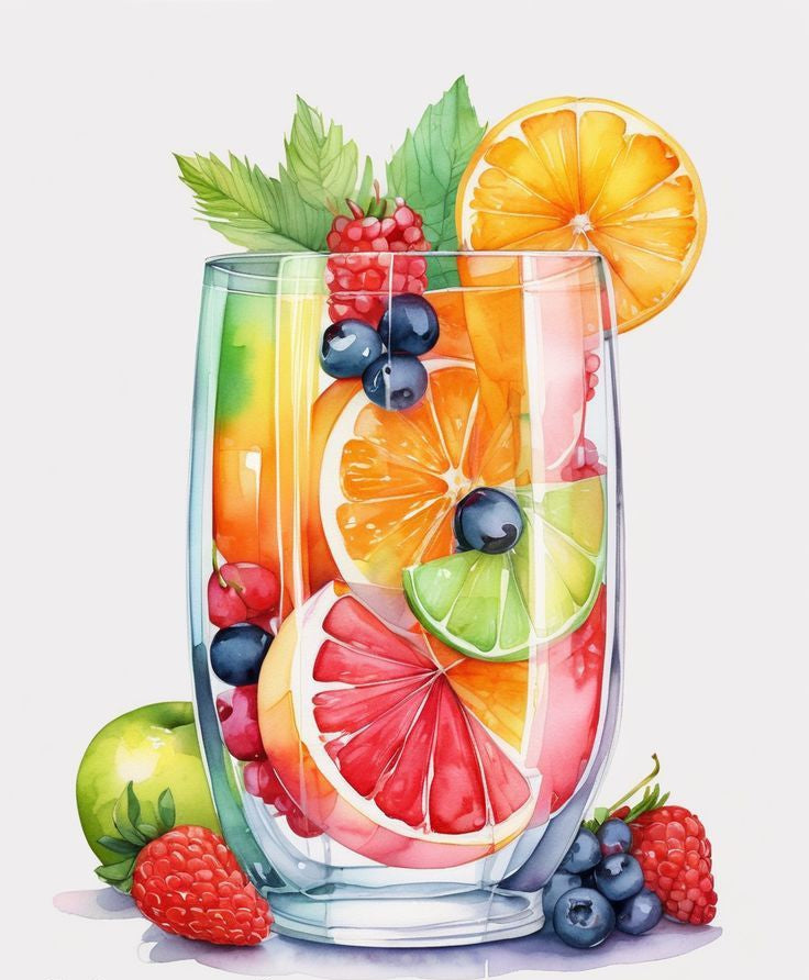 צביעה לפי מספרים - ציור קוקטייל פירות צבעוני