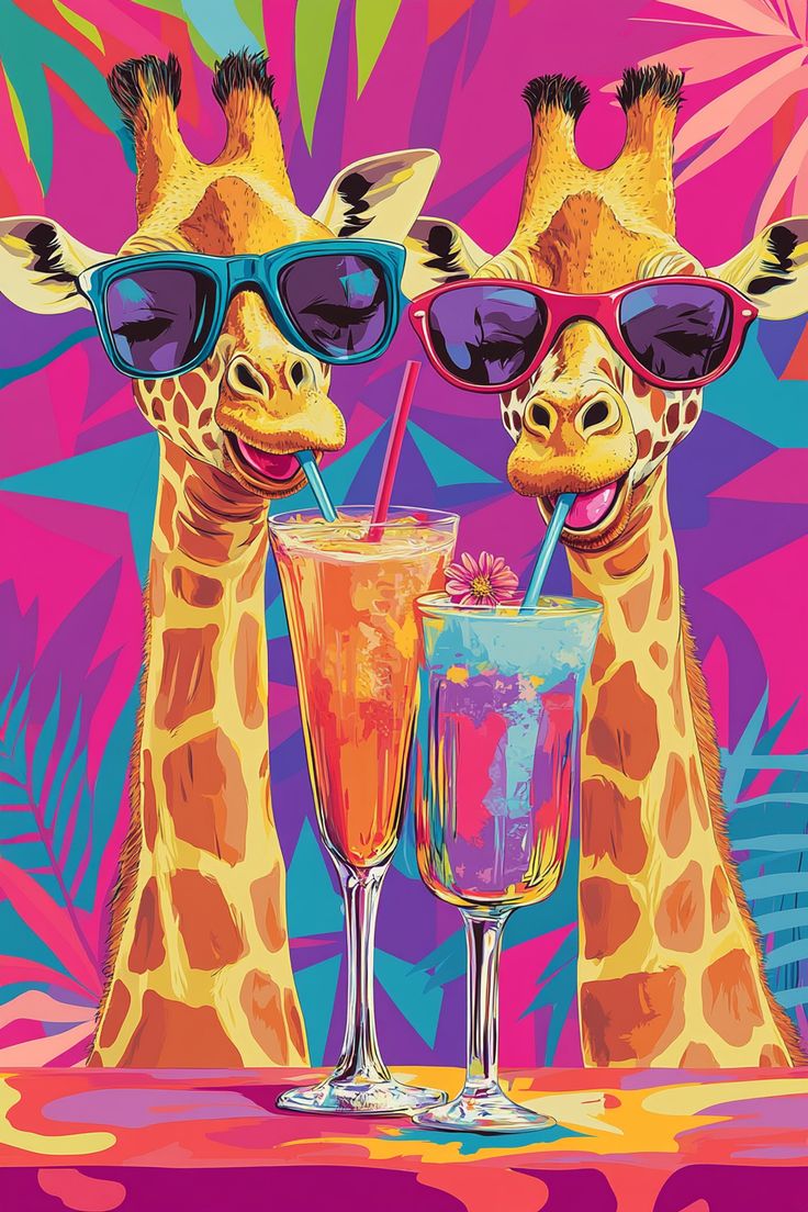 צביעה לפי מספרים - ציור ג'ירפות בקוקטייל