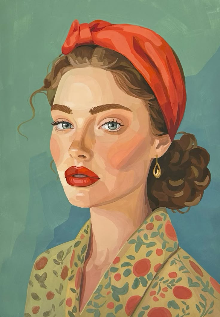 צביעה לפי מספרים - ציור אישה עם בנדנה אדומה