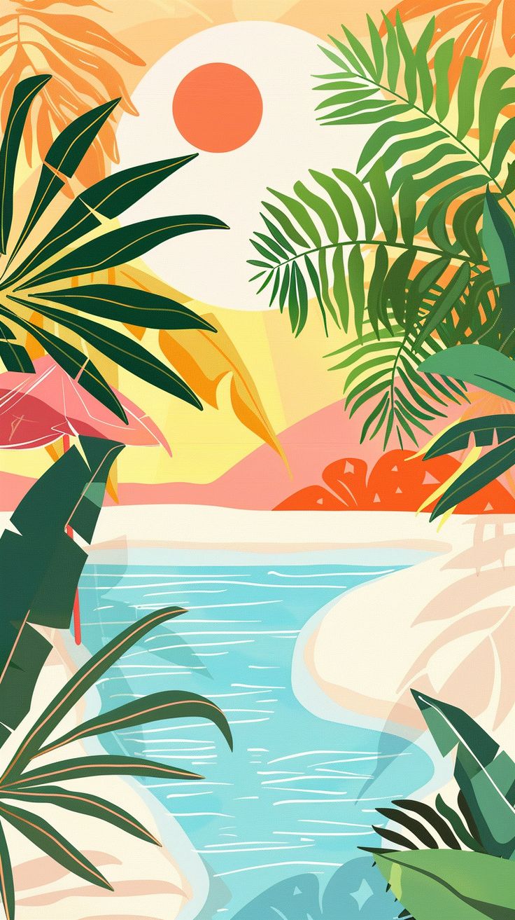 צביעה לפי מספרים - ציור נוף טרופי עם חוף