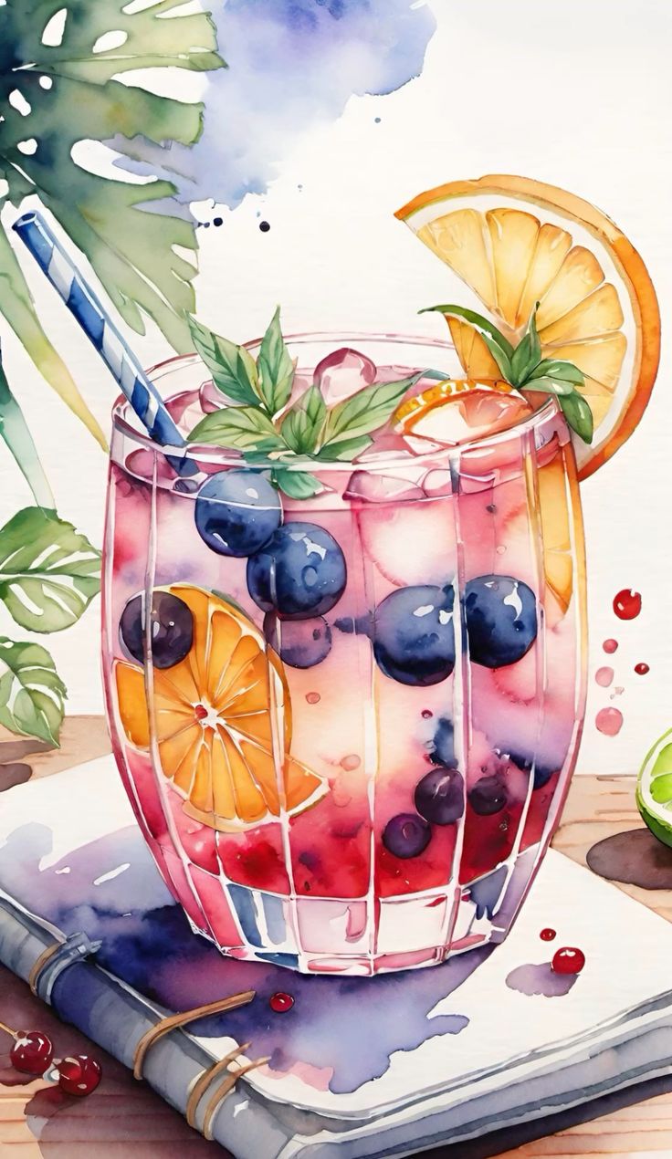 צביעה לפי מספרים - ציור משקה פירות עם לימון ומנטה