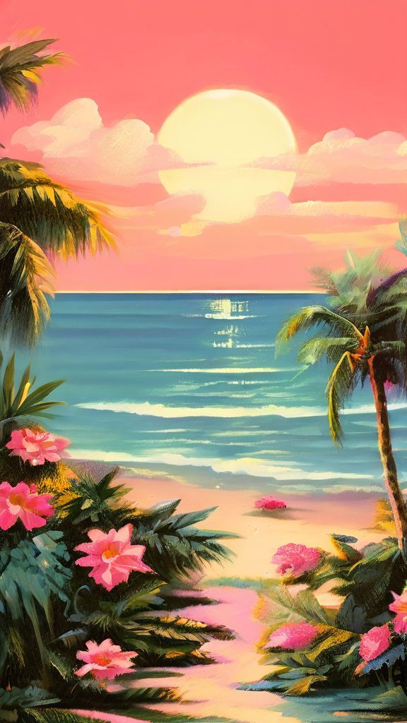 צביעה לפי מספרים - ציור שקיעה ורודה באי טרופי