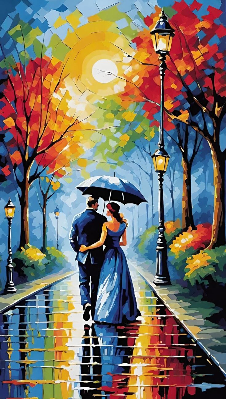 צביעה לפי מספרים - ציור זוג גשם