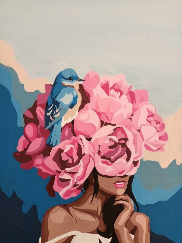 צביעה לפי מספרים - ציור אישה עם פרחים וציפור