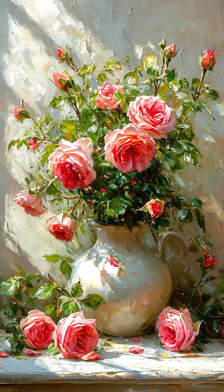 צביעה לפי מספרים - ציור אגרטל ורדים ורודים