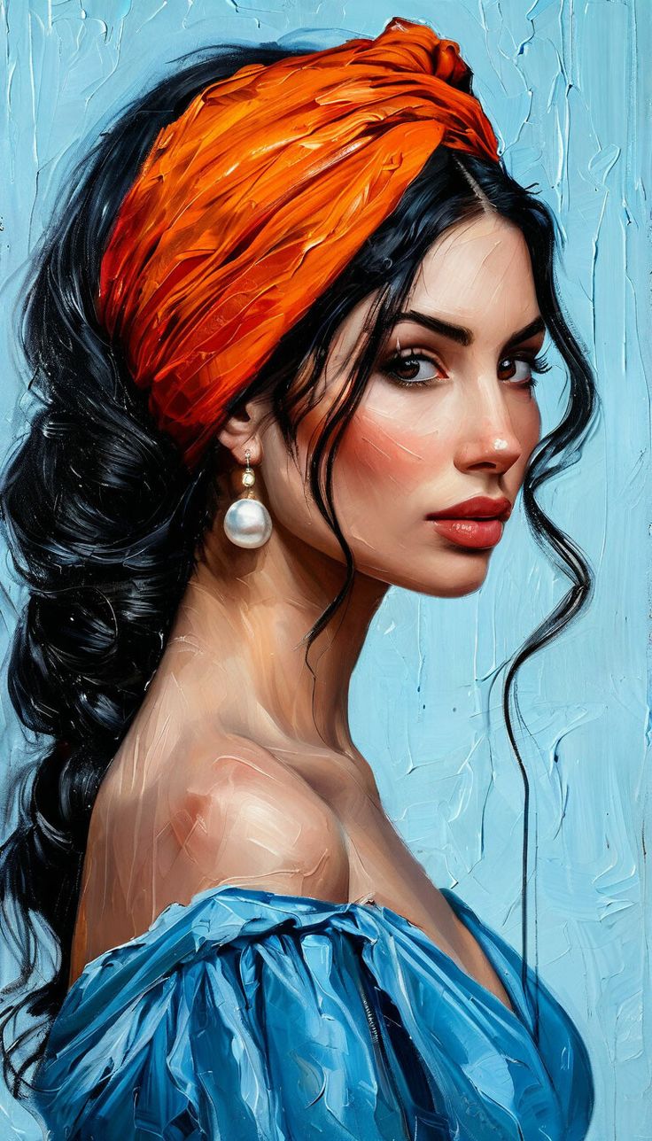 צביעה לפי מספרים - ציור אישה עם כיסוי ראש כתום