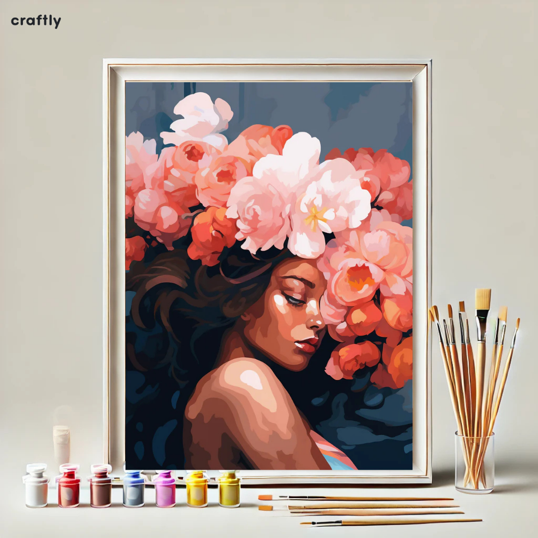 צביעה לפי מספרים - ציור אישה ופרחים רכים