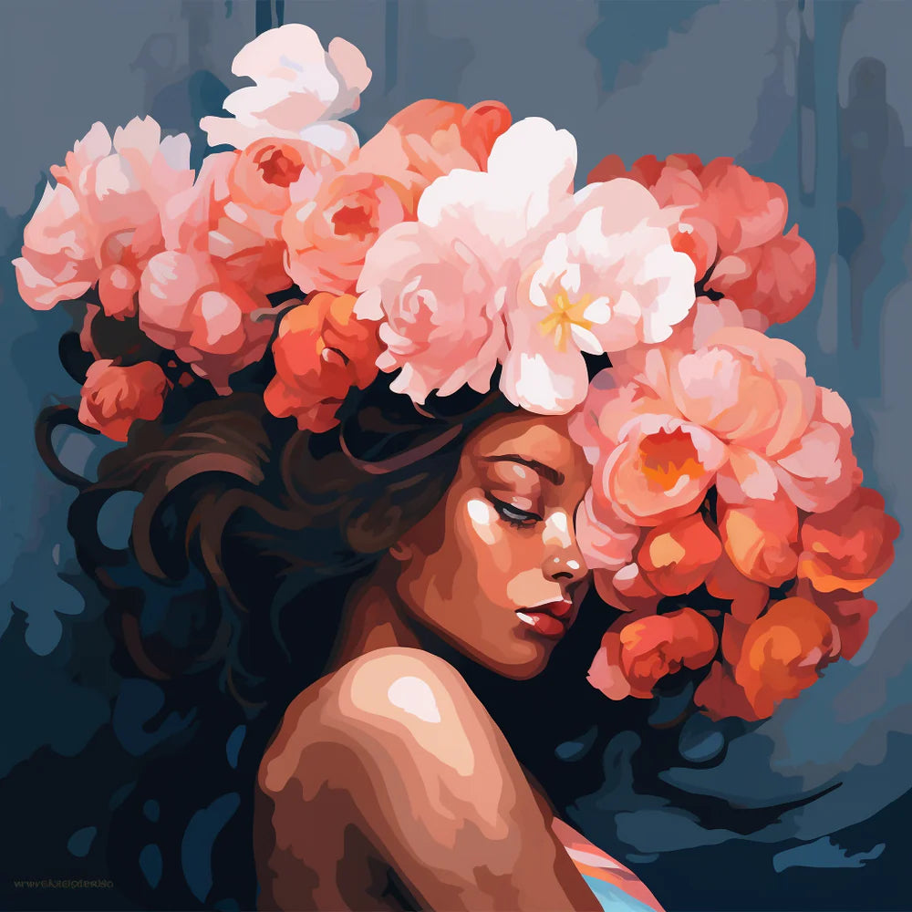 צביעה לפי מספרים - ציור אישה ופרחים רכים