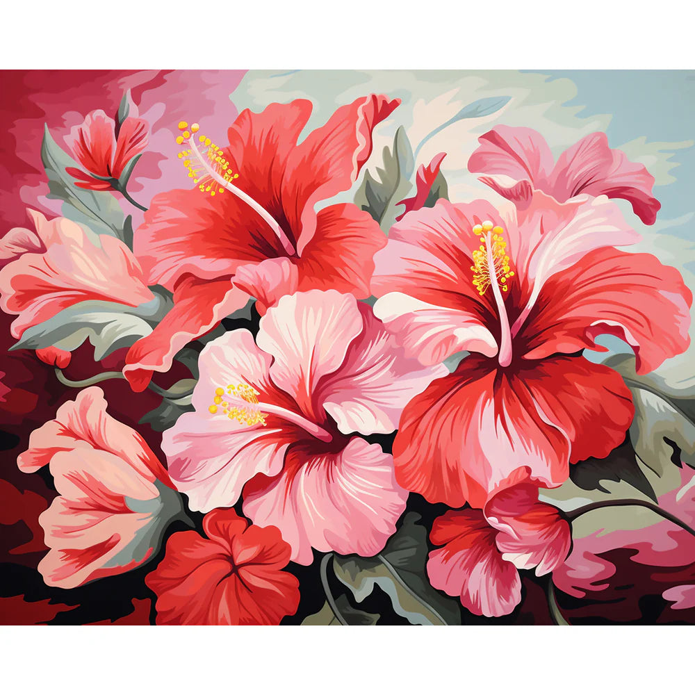 צביעה לפי מספרים - ציור פרחים ורודים