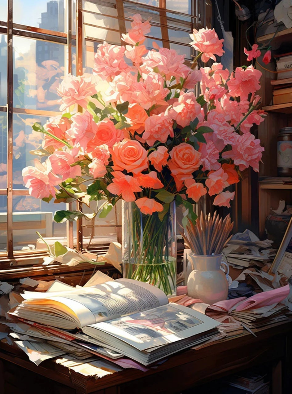 ציור יהלומים - ורדים בחדר היצירה