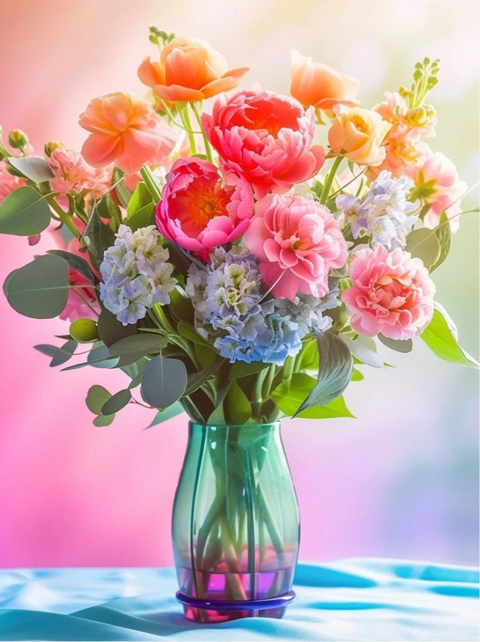 ציור יהלומים - זר פרחים צבעוני