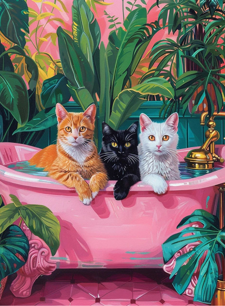 ציור יהלומים - חתולים באמבטיה