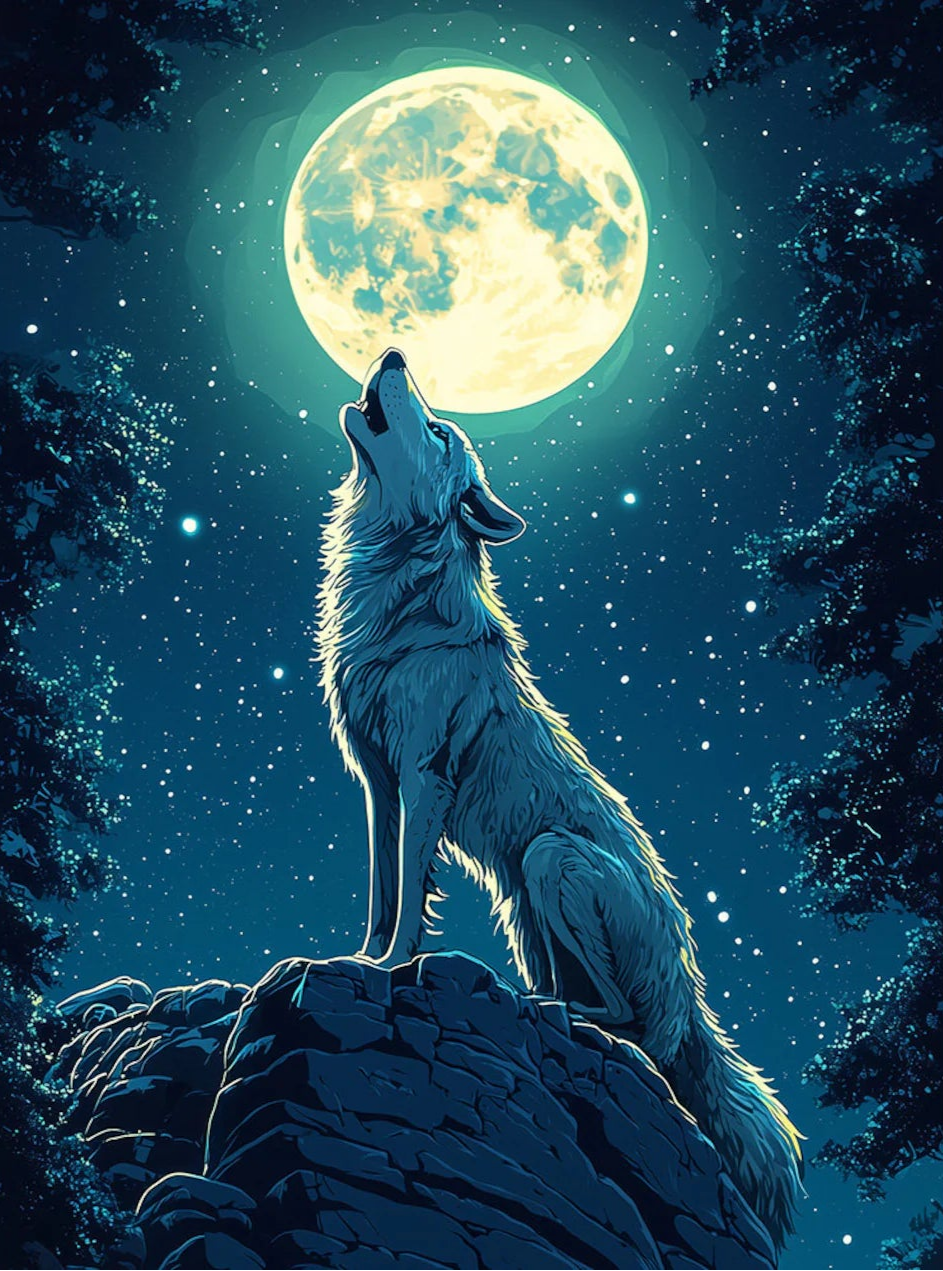 ציור יהלומים - זאב ירח