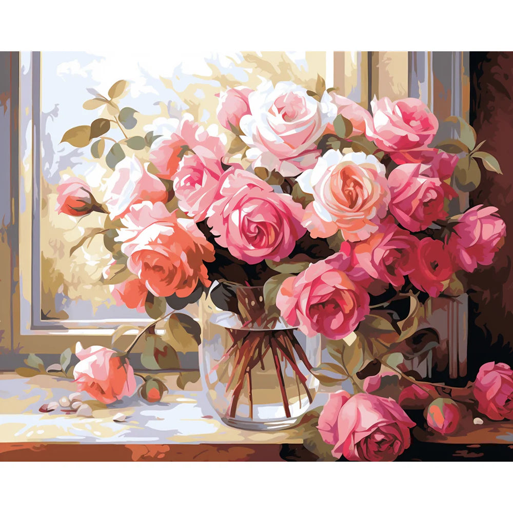 צביעה לפי מספרים - ציור ורדים באגרטל זכוכית