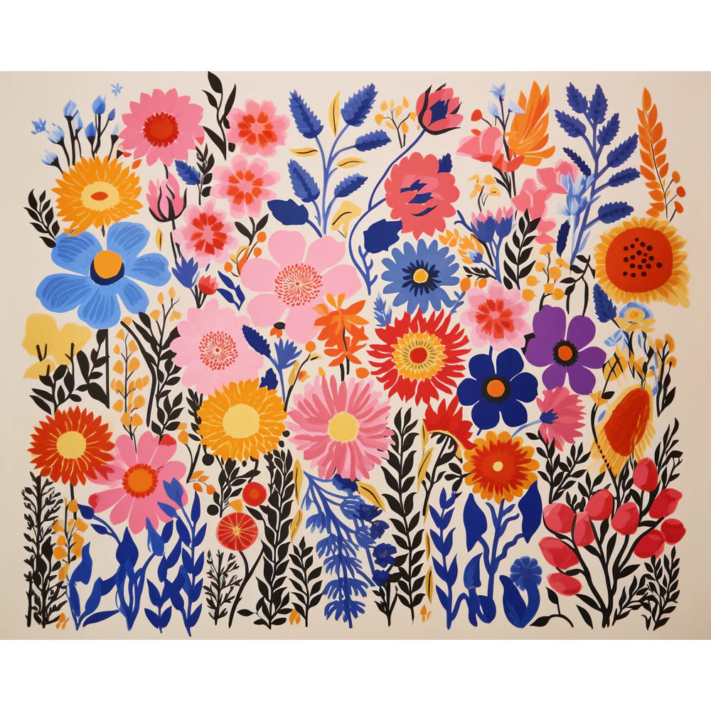 צביעה לפי מספרים - ציור שדה פרחים מופשט