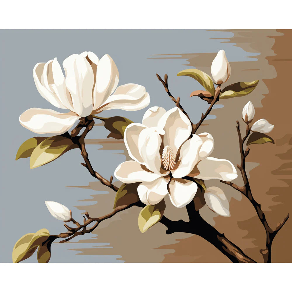 צביעה לפי מספרים - ציור פריחת מגנוליה עדינה