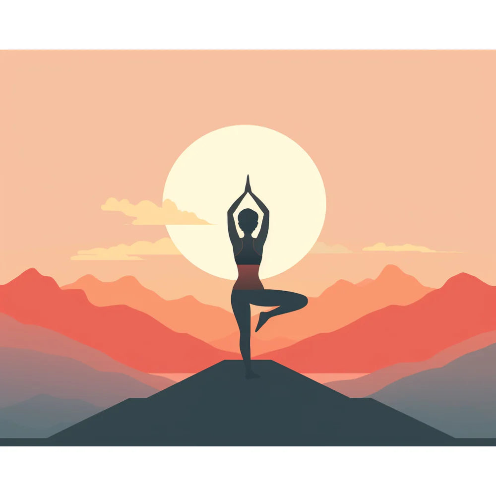 צביעה לפי מספרים - ציור יוגה מול שקיעה