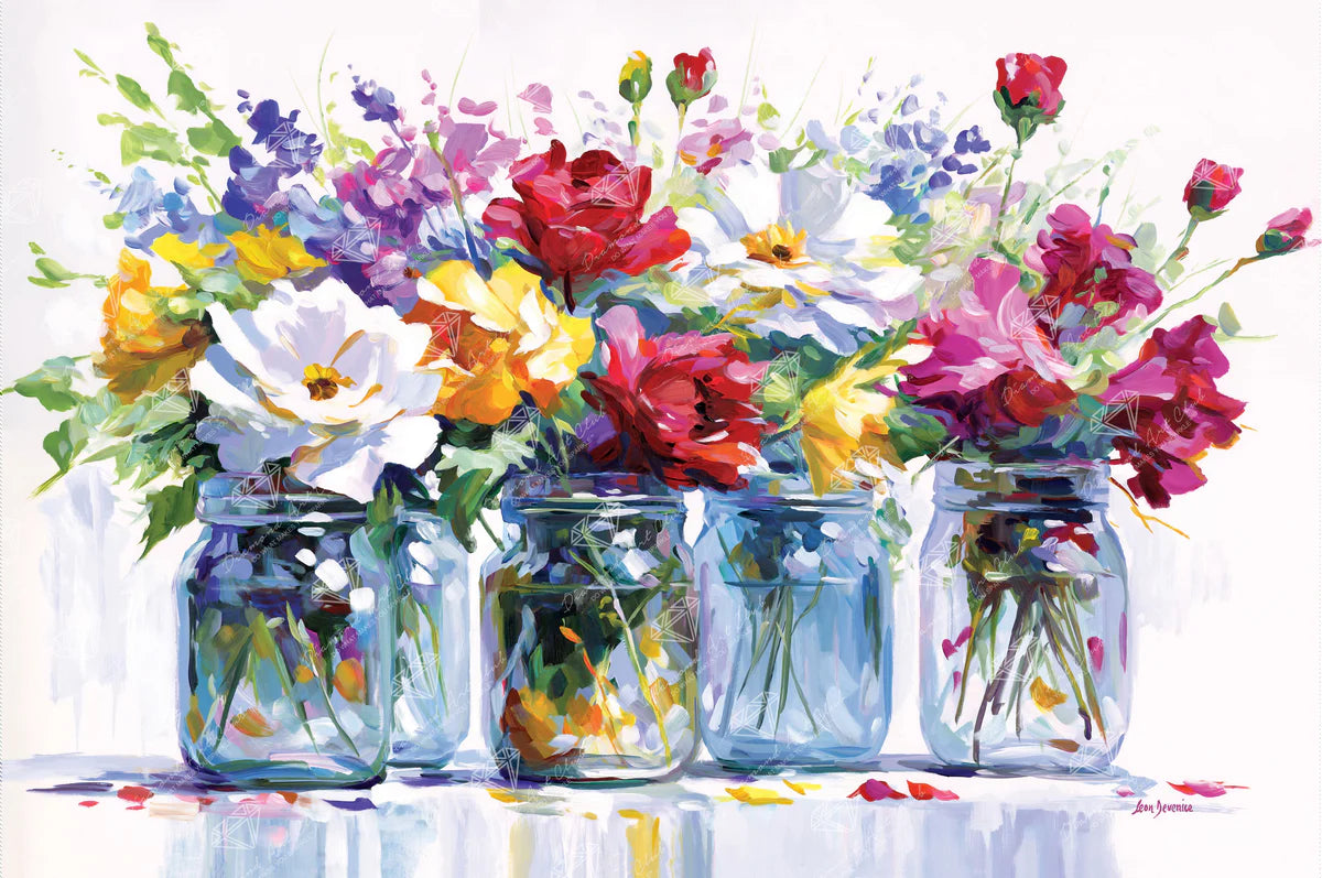 ציור יהלומים - פרחים בצנצנות