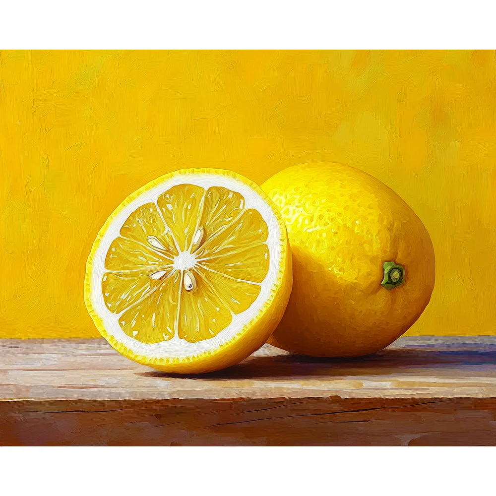 צביעה לפי מספרים - ציור לימונים על רקע צהוב