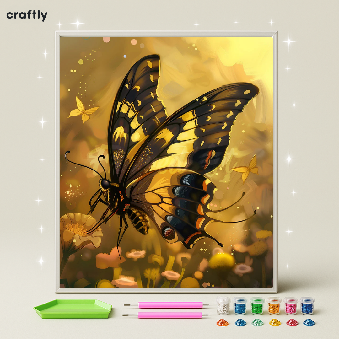 ציור יהלומים - פרפר זהוב