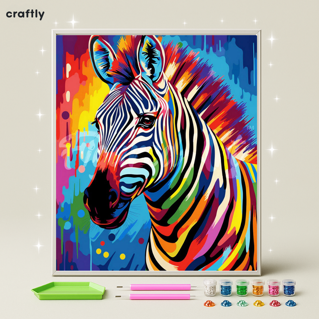 ציור יהלומים - זברה צבעונית מודרנית