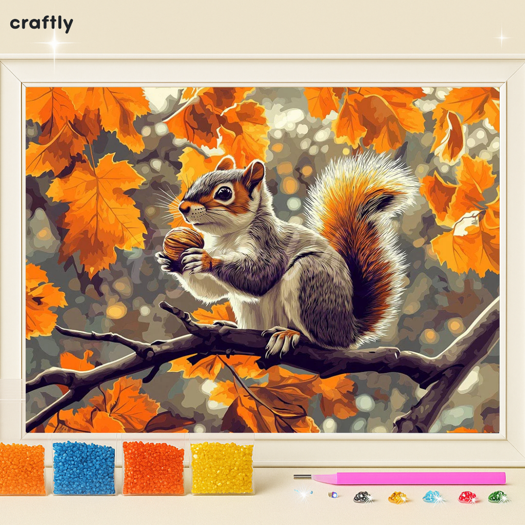 ציור יהלומים - סנאי על ענף