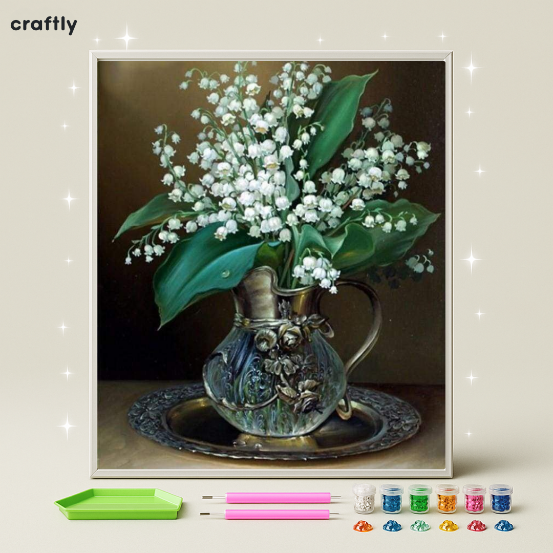 ציור יהלומים - זר שושנת העמקים באגרטל וינטג