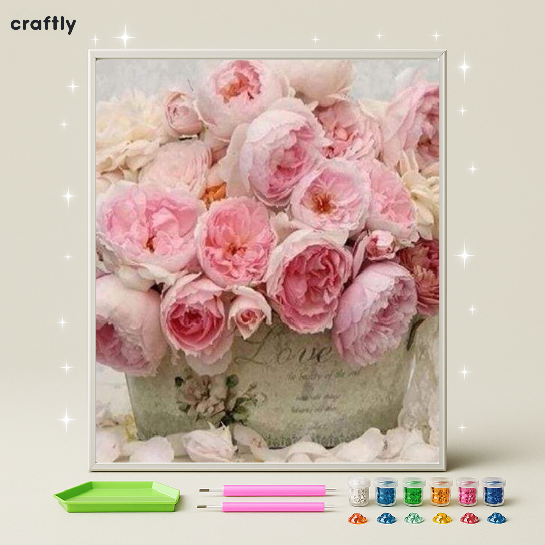 ציור יהלומים - זר ורדים ורודים רך