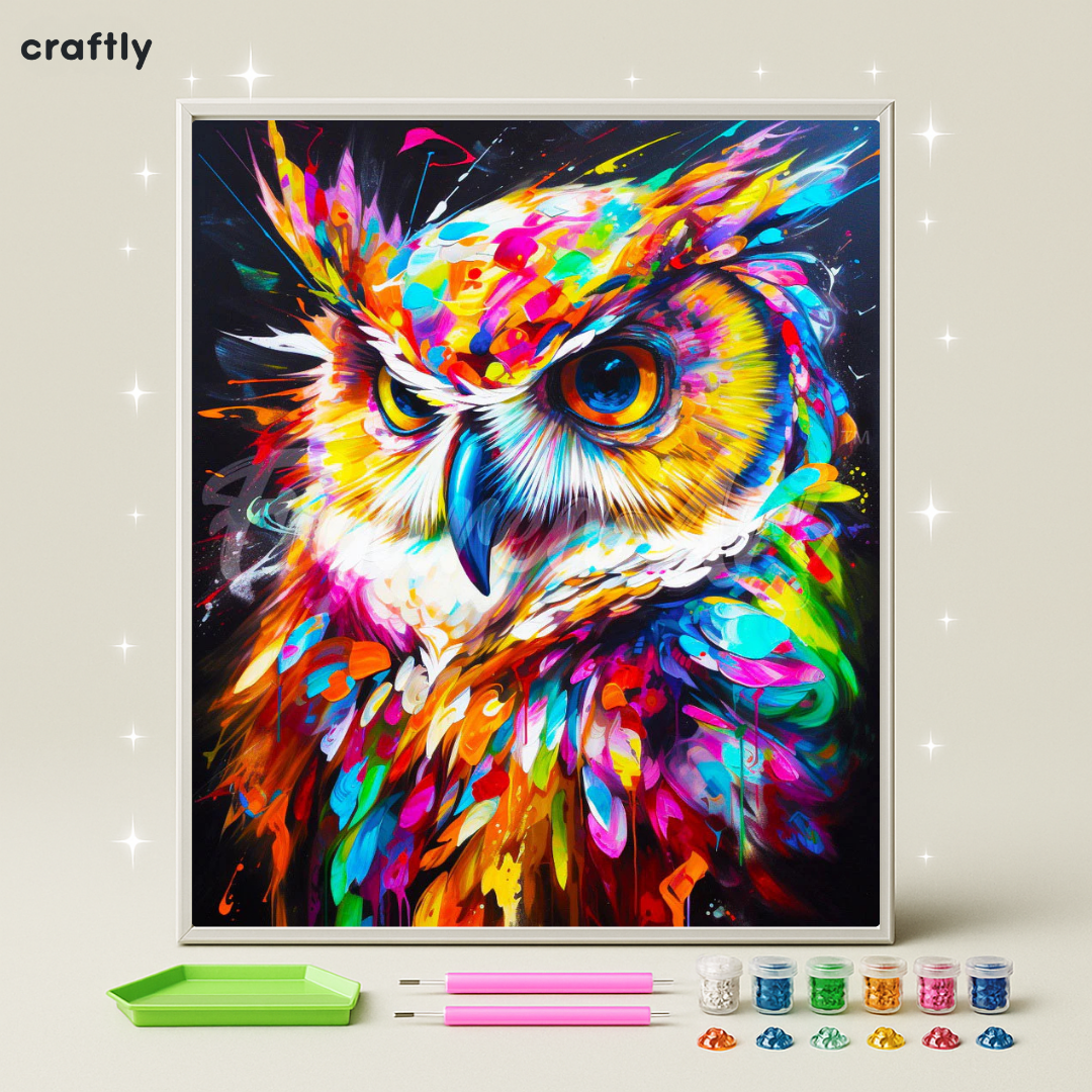 ציור יהלומים - ינשוף צבעוני מלא השראה