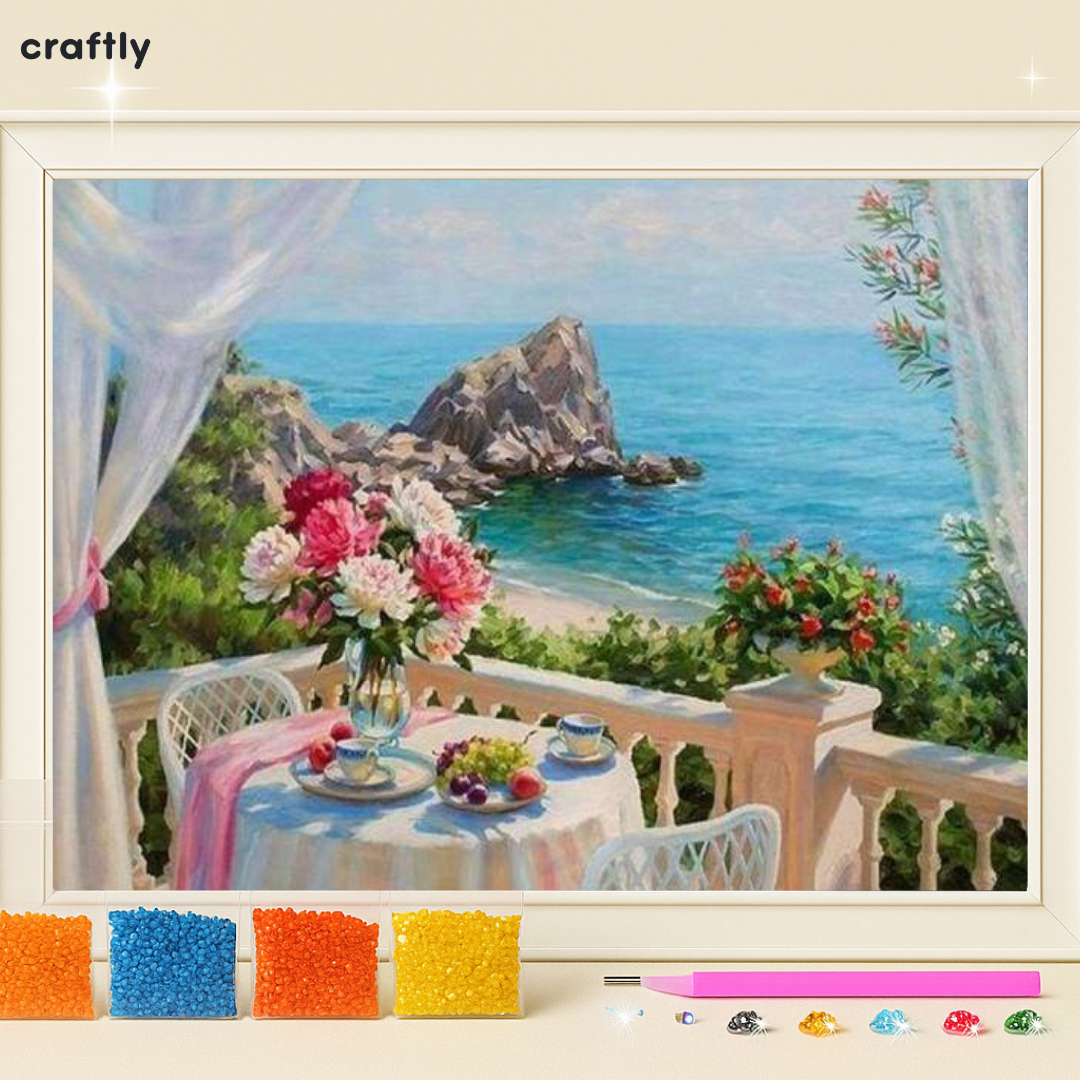 ציור יהלומים - ציור מרפסת לים