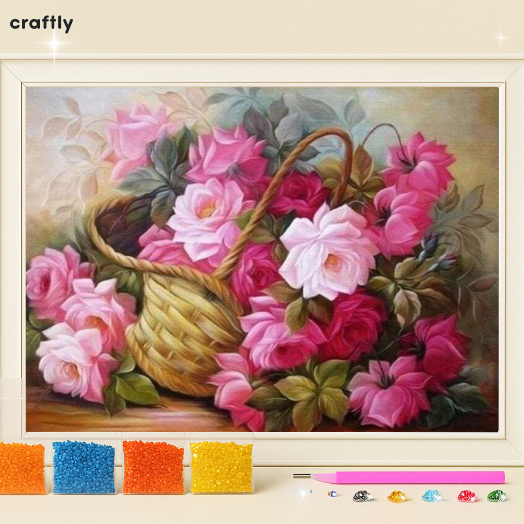 ציור יהלומים - ציור סל ורדים