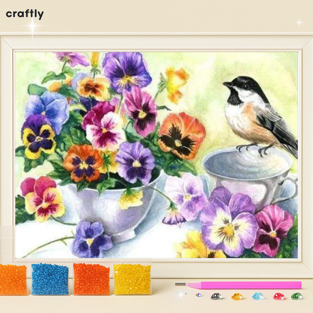 ציור יהלומים - ציור פרחי אמנון ותומר וציפור