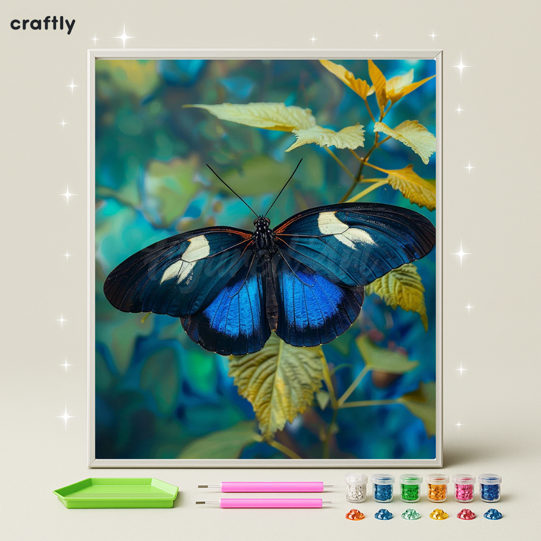 ציור יהלומים - פרפר כחול בטבע