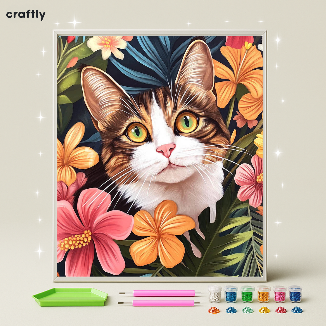ציור יהלומים - חתול בפריחה