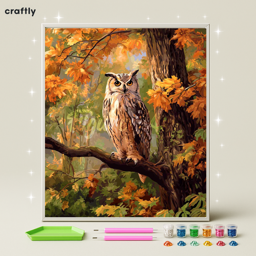 ציור יהלומים - ינשוף על ענף